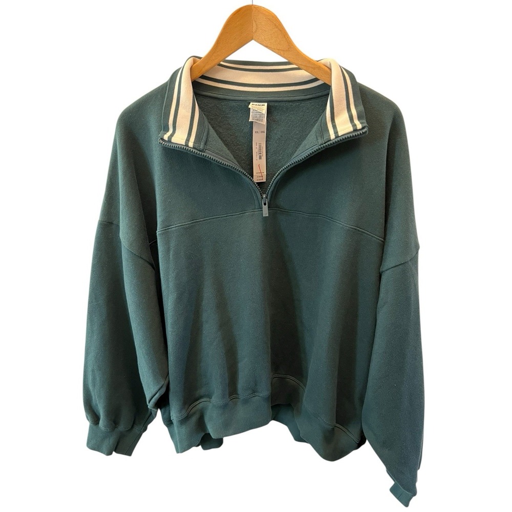 PINK Victorias Secret Ultimate Half Zip Pullover Green Mock Neck Womens XXL NWT
